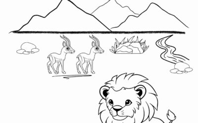 Antelopes and Lion Coloring Page