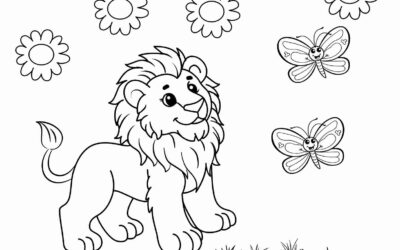 Butterflies and Lion Coloring Page