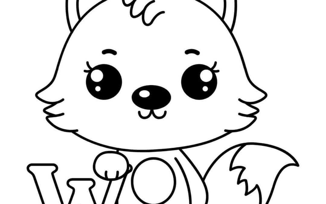Alphabet coloring page with letter W and wolf illustration for preschoolers