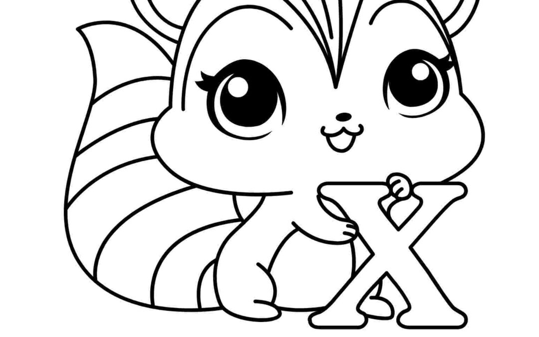 Alphabet coloring page with letter X and xerus (African ground squirrel) illustration
