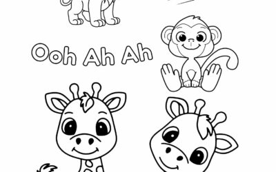 Lion, Monkey, And Giraffes Coloring Page