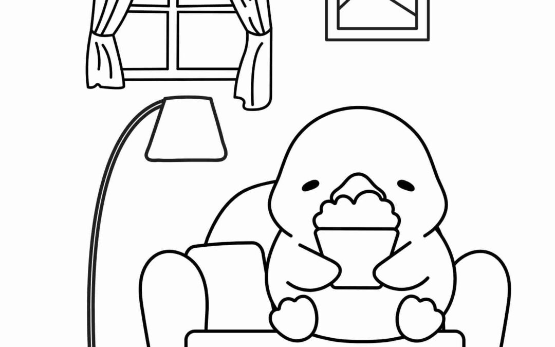 Chill out with this lounging Kawaii duck coloring page! A fun and free printable that promotes relaxation and creativity for kids.