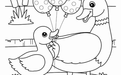 Mama Duck and Duckling Coloring Page