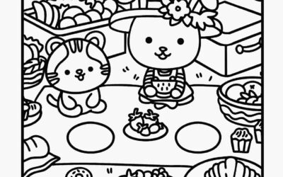Animal Picnic Food Coloring Page