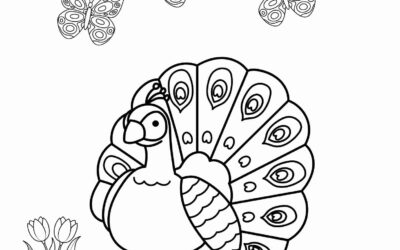 Butterflies and Peacock Coloring Page