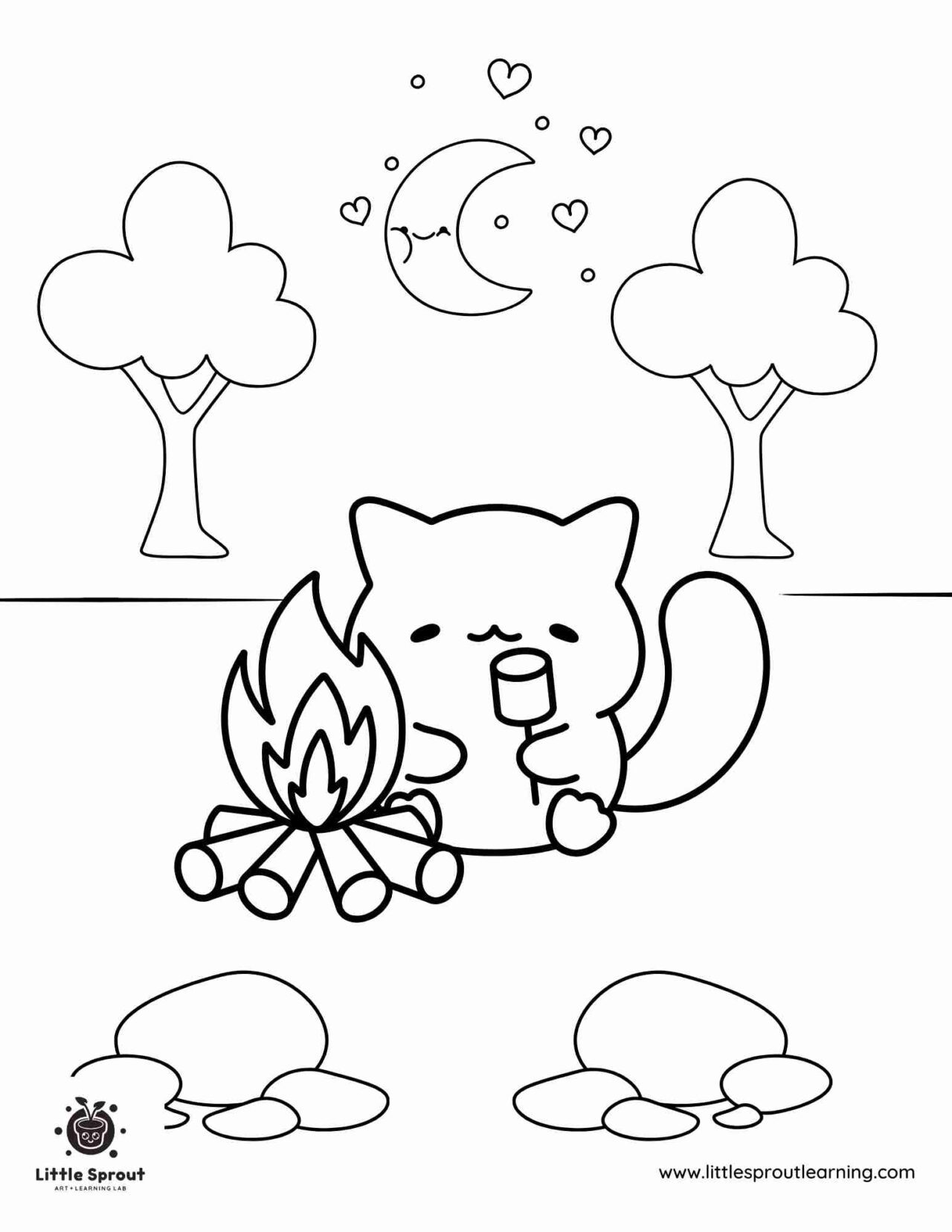 Camping Kawaii Cat Coloring Page - Little Sprout Art + Learning Lab