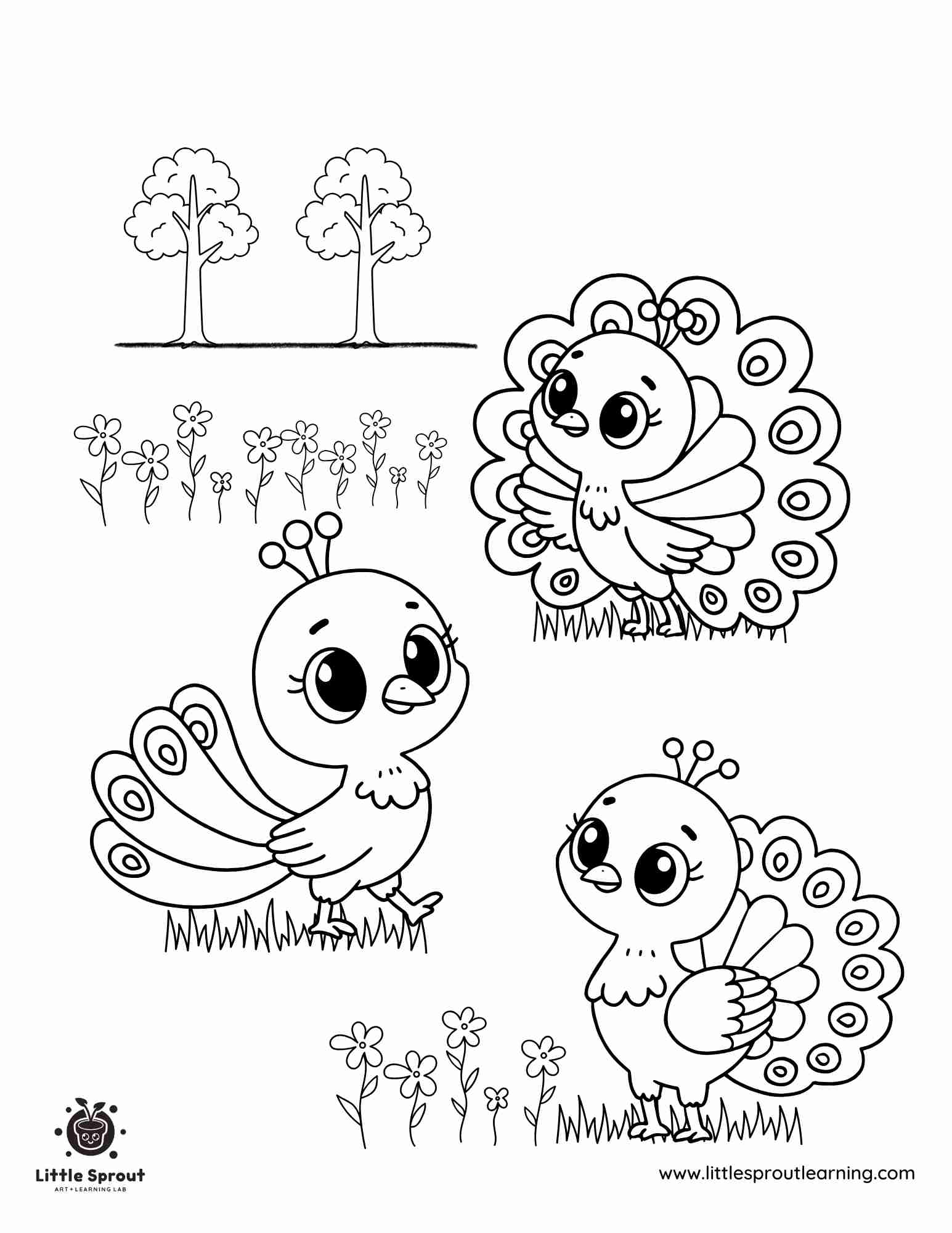 Cute Peacocks Coloring Page