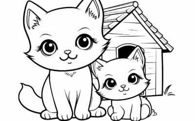 Mom and Kitten Cat Coloring Page