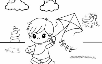 Flying a Kite Rainbow Coloring Page