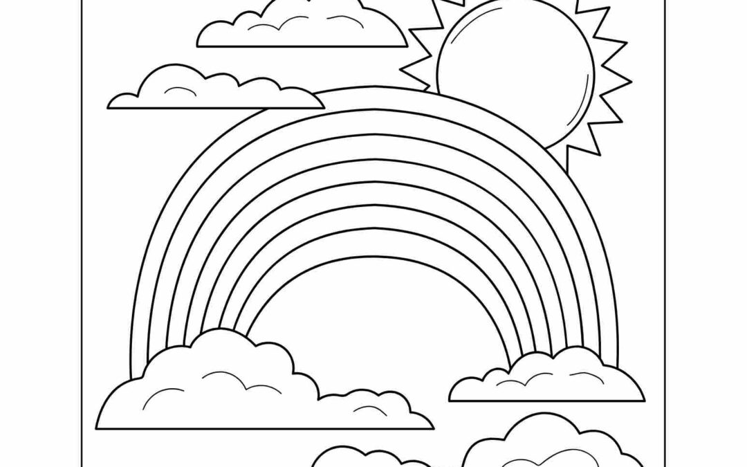 Rainbow in the Sky Coloring Page Printable Free
