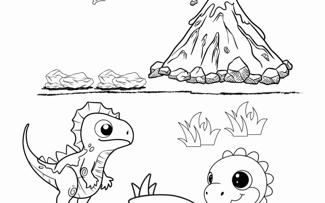 volcano dinosaurs coloring page