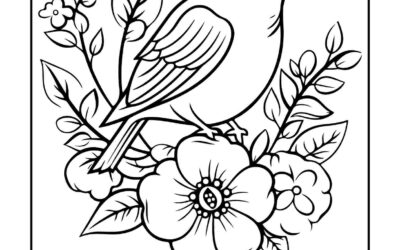 Flowers and Bird Coloring Page