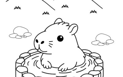 Bathing Time Capybara Coloring Page