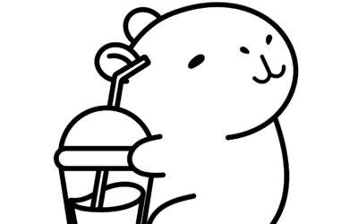 Capybara Drinking Boba Coloring Page