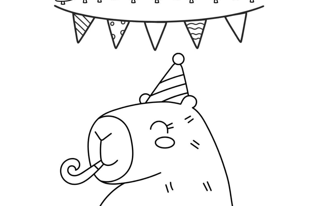 Happy Birthday Capybara Coloring Page - Little Sprout Art + Learning Lab