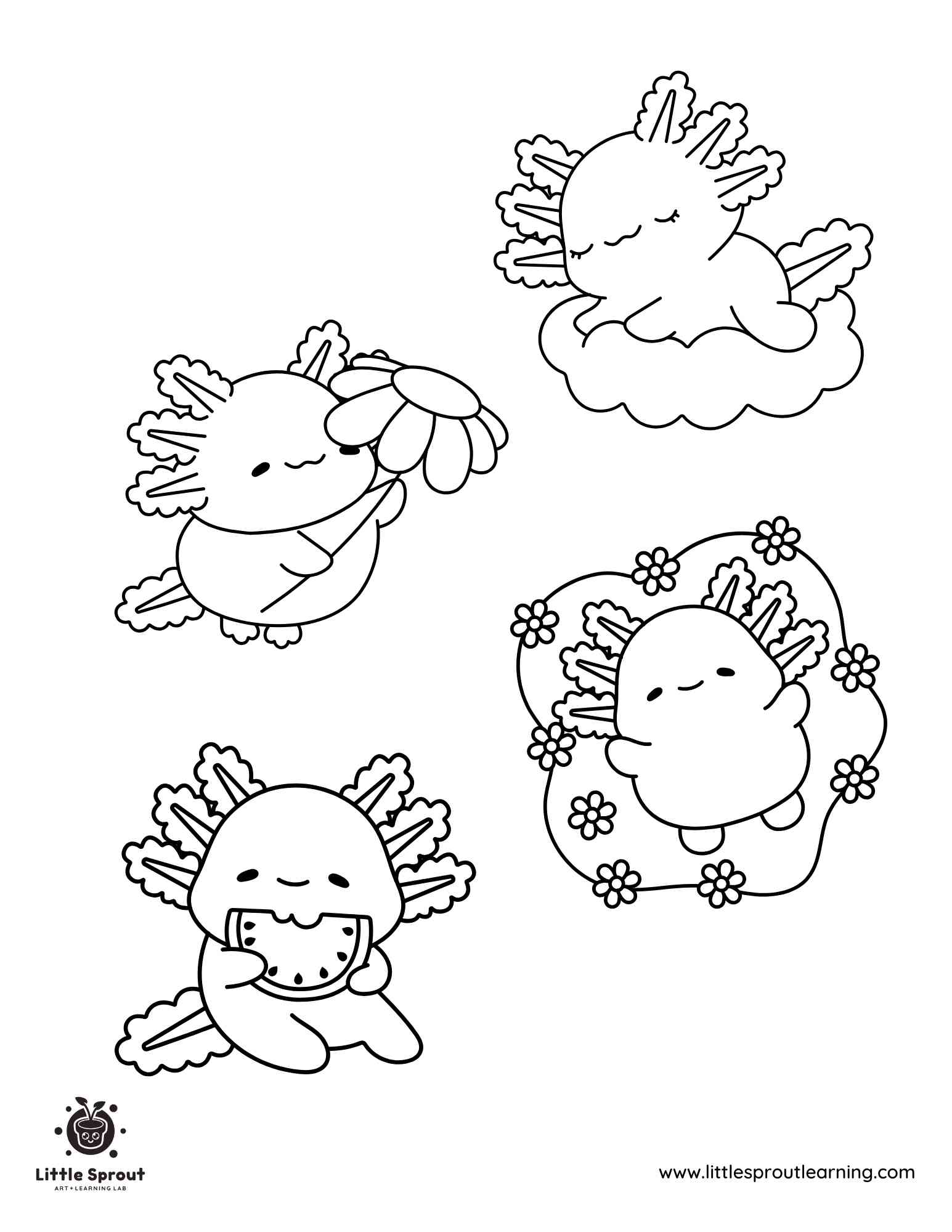Kawaii Axolotl Coloring Page