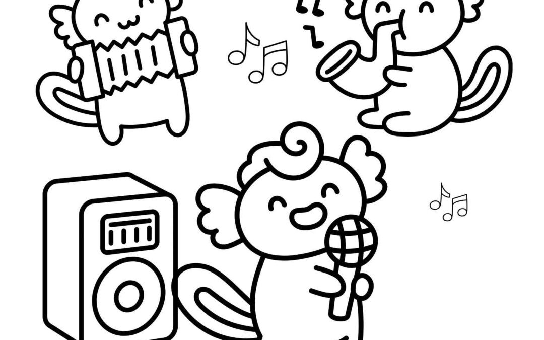 Musical Axolotl Coloring Page
