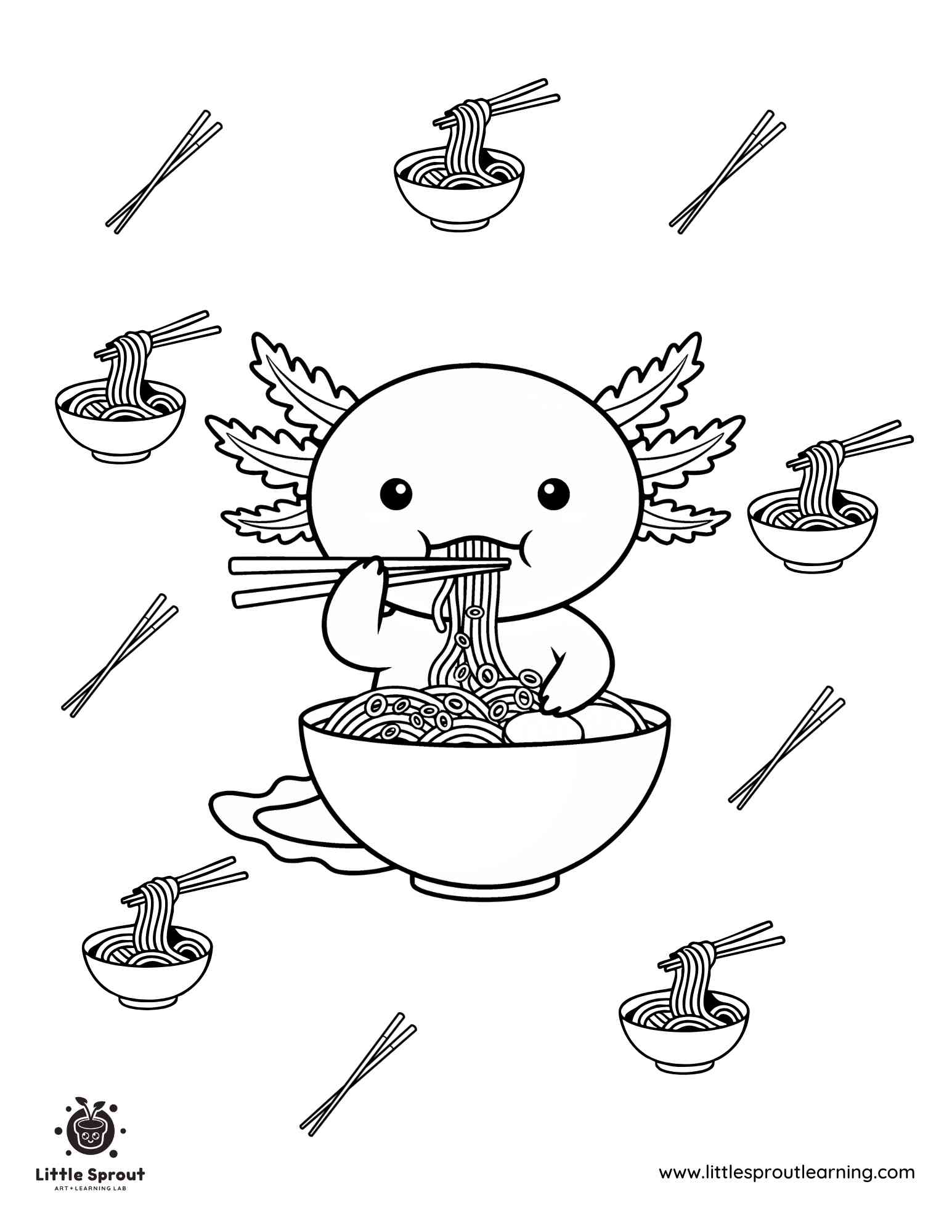 Ramen Kawaii Axolotl Coloring Page