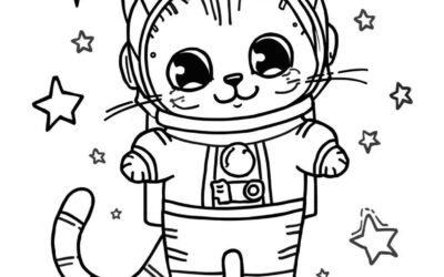 Cat Astronaut Coloring Page