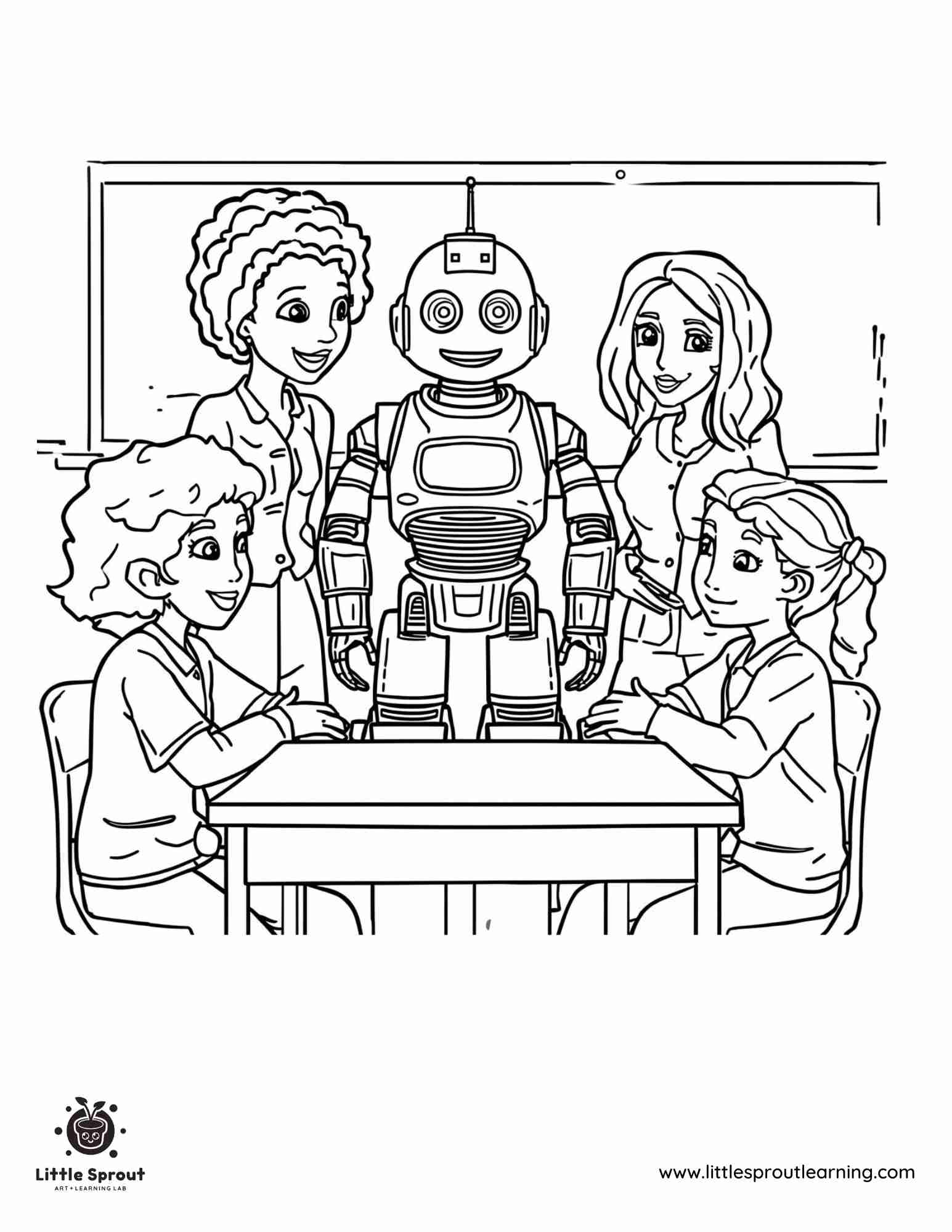 Classroom Robot Coloring Page