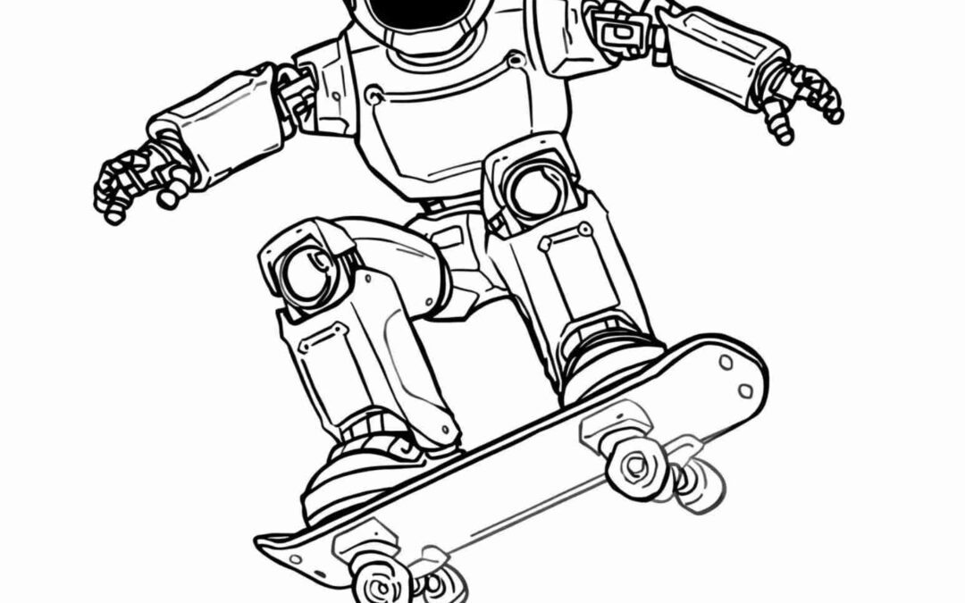 Skateboarding Robot Coloring Page