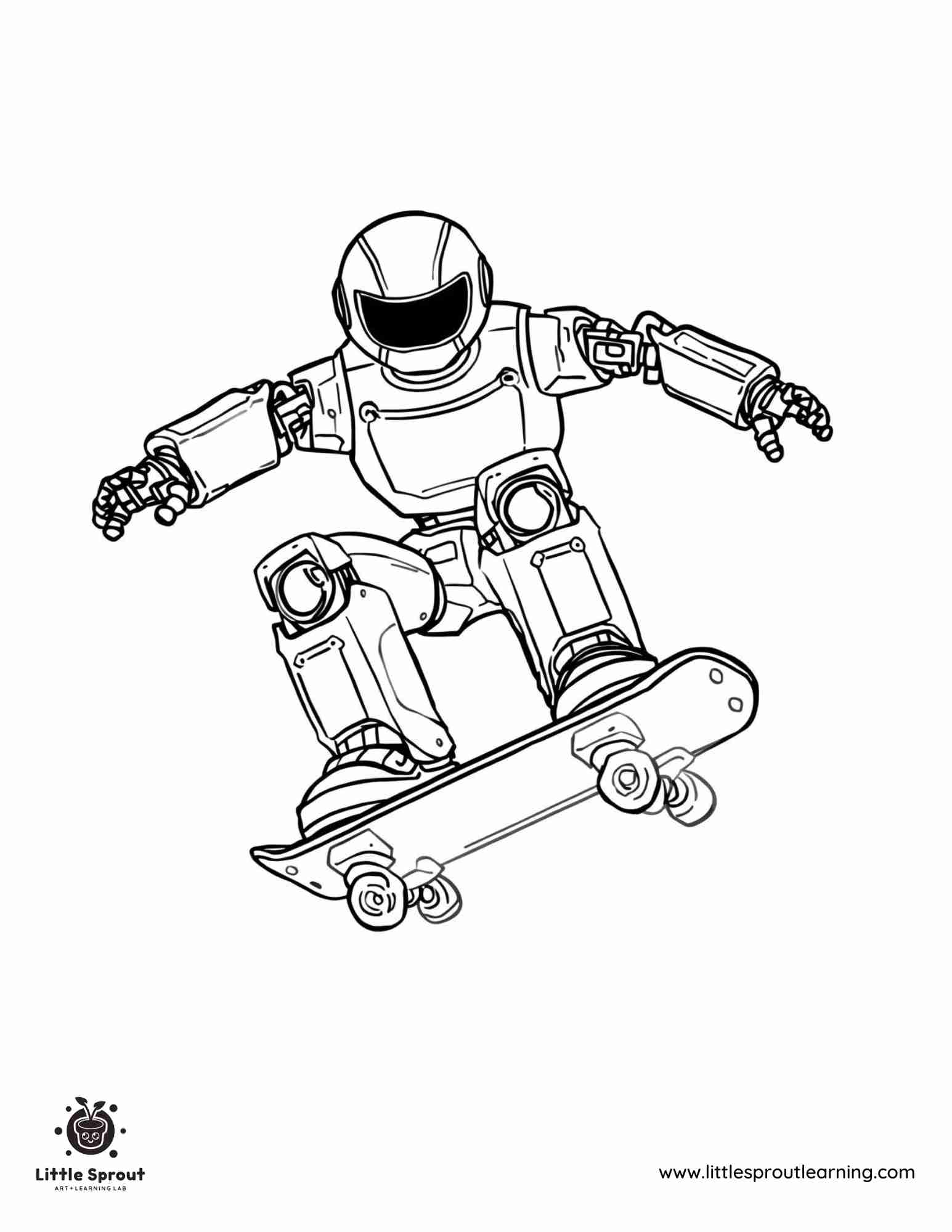 Skateboarding Robot Coloring Page