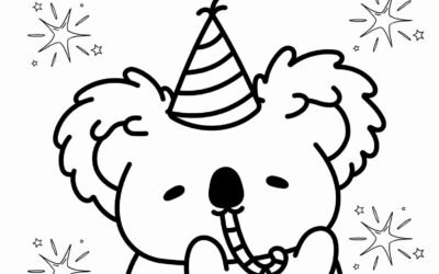 Birthday Kawaii Koala Coloring Page