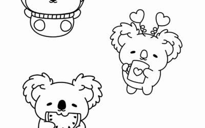 Kawaii Koala Trio Coloring Page