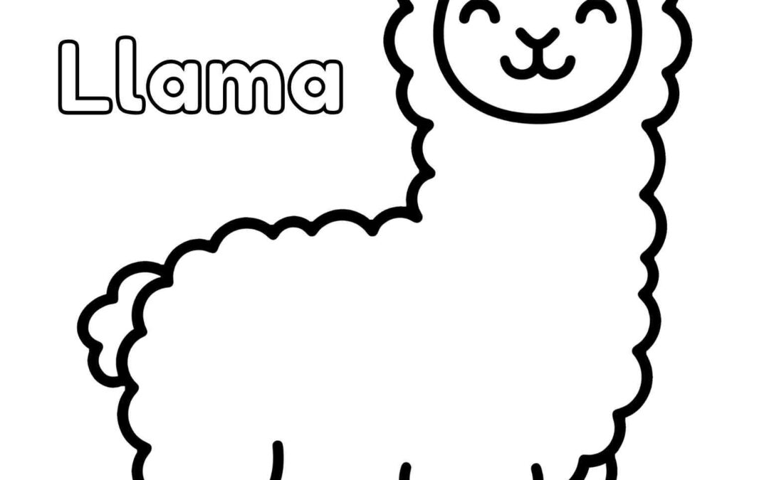 simple llama outline coloring page easy bold lines for toddlers