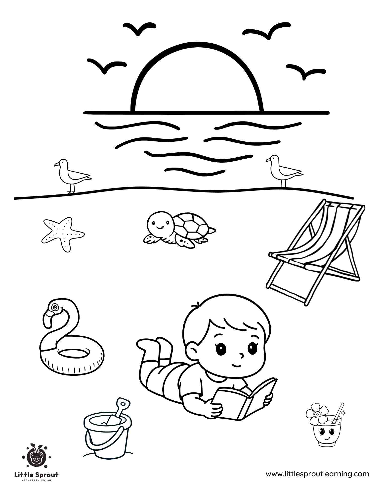 At the Beach Summer Coloring Page