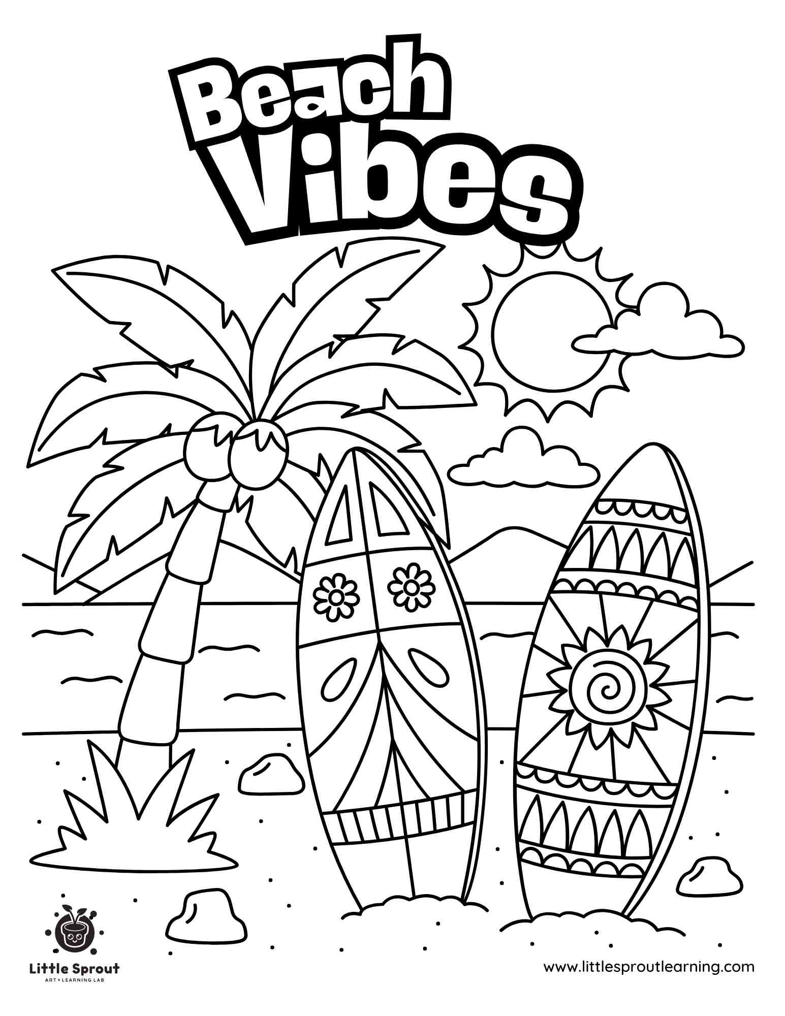 Beach Vibes Summer Coloring Page