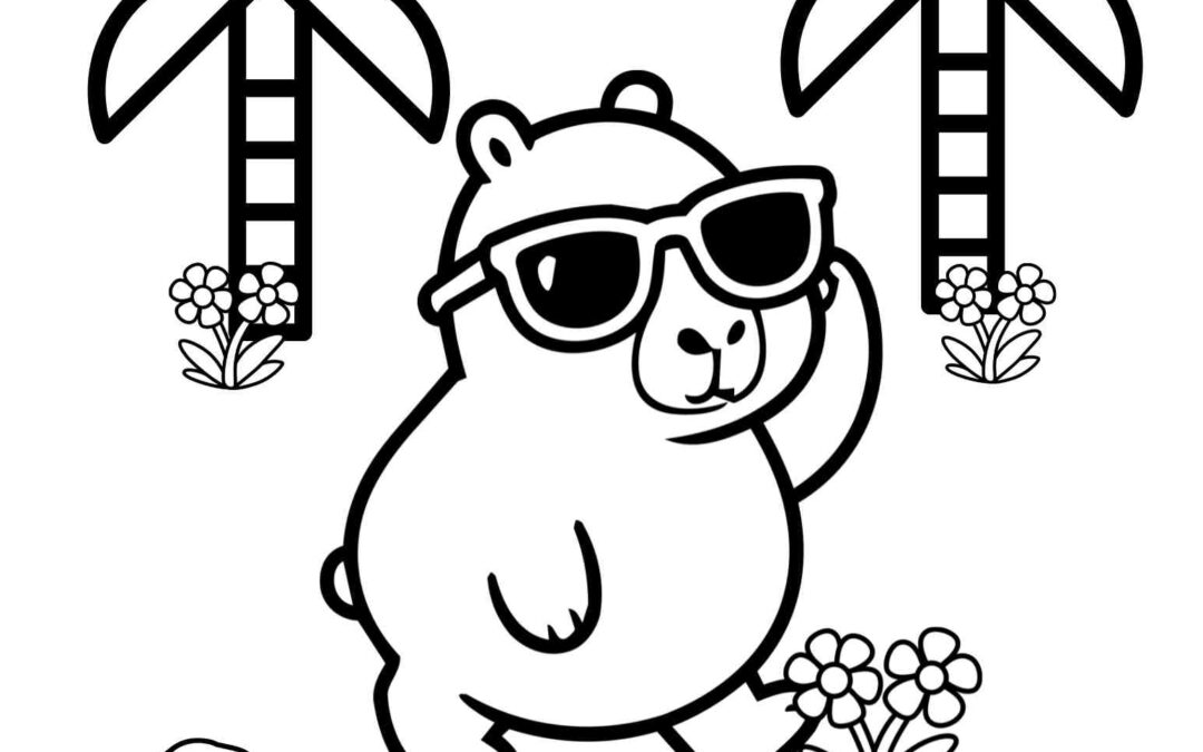 Capybara Summer Coloring Page