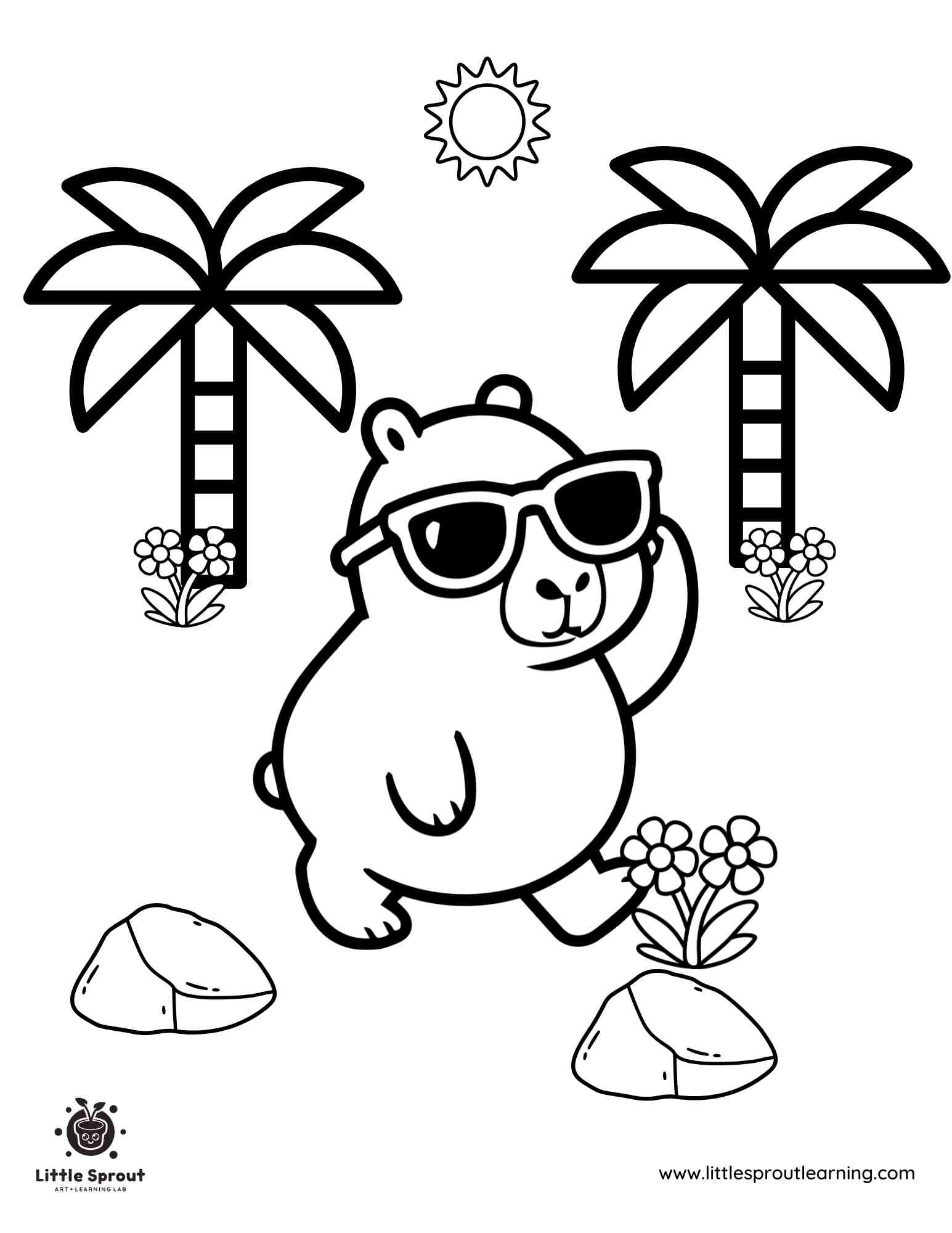 Capybara Summer Coloring Page